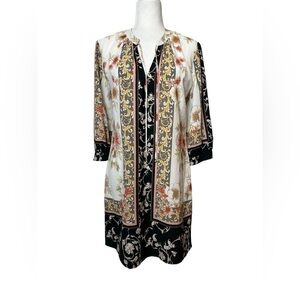 Anthropologie Fig and Flower Floral V Neck Tunic Sheath Dress Bohemian Size M